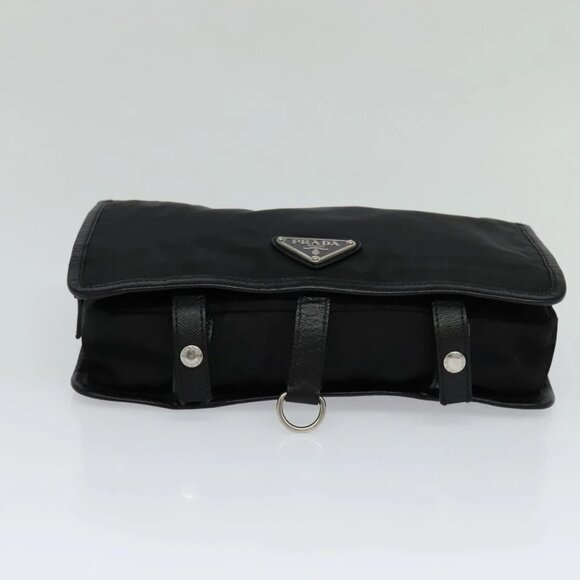 PRADA Clutch Bag Nylon Leather Black Silver Auth 113740 - Picture 10 of 16